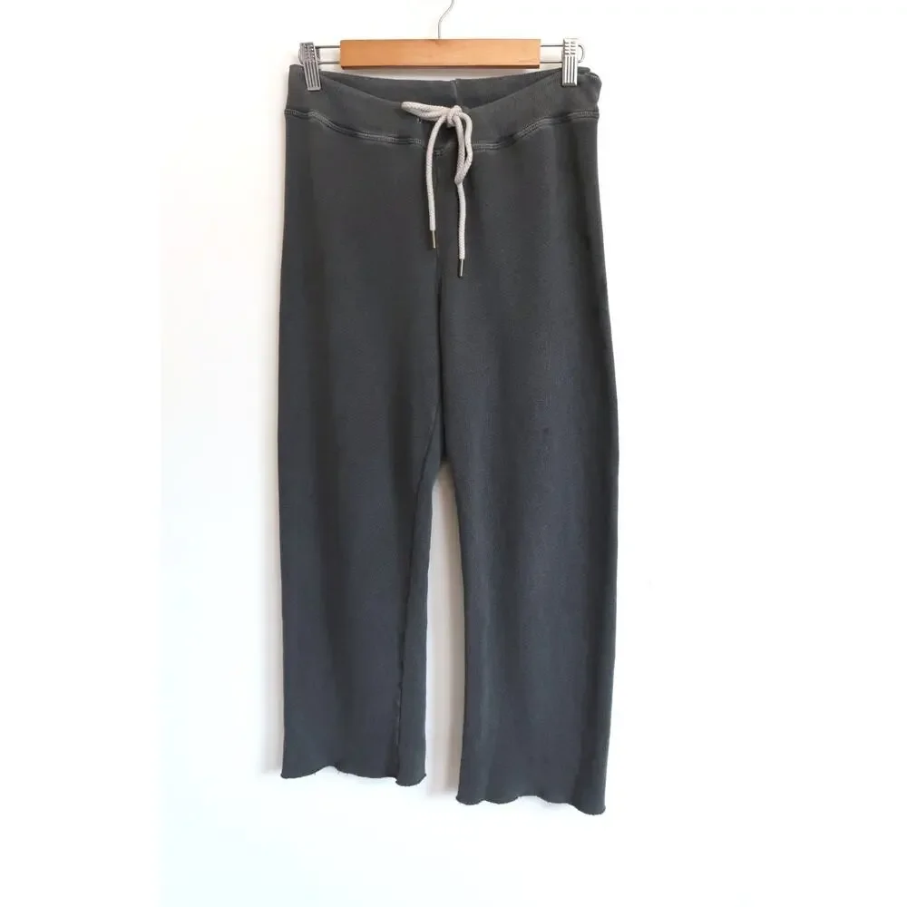 THE GREAT The Wide Leg Cropped Sweatpant Lounge Washed Black Shopbop 0 XS $195 - Picture 2 of 11